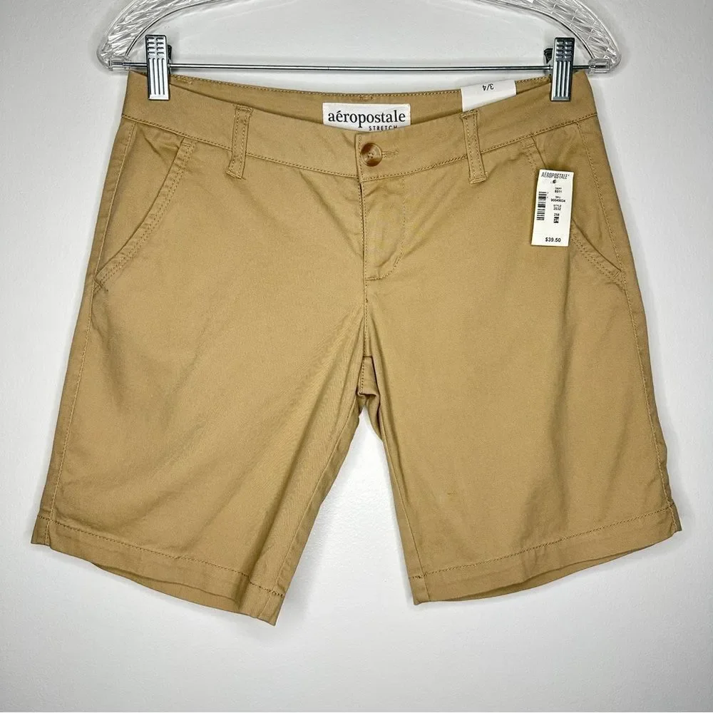 Aeropostale NWT Khaki Bermuda Shorts Stretch Summer‎